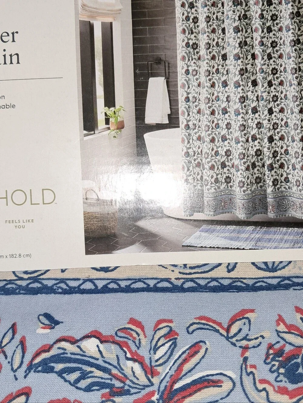 Threshold NWT Floral Block Print Cotton Shower Curtain In Americana 72